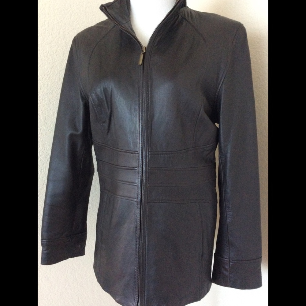 Weatherproof leather jacket brown leather full zipper fitted style jacket coat - Picture 7 of 8